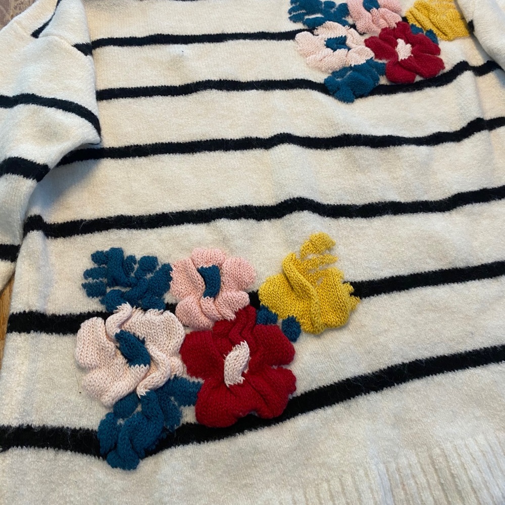 Zara Kids Striped Floral Accent Sweater Women’s XS - Picture 3 of 5